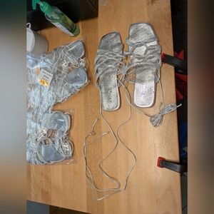 New Women's Silver Lace Up Sandals